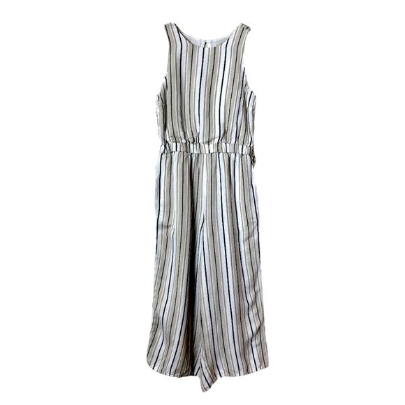LOFT Jumpsuit Wide Leg Crop Sleeveless Pockets Linen Blend Stripe Women’s Sz 4 - Picture 3 of 11